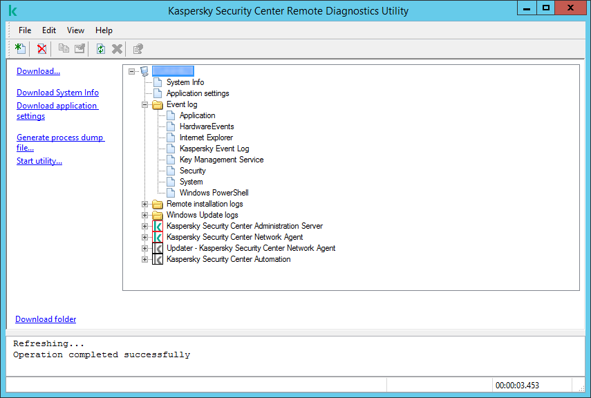 The directory tree of the Remote Diagnostics Utility.