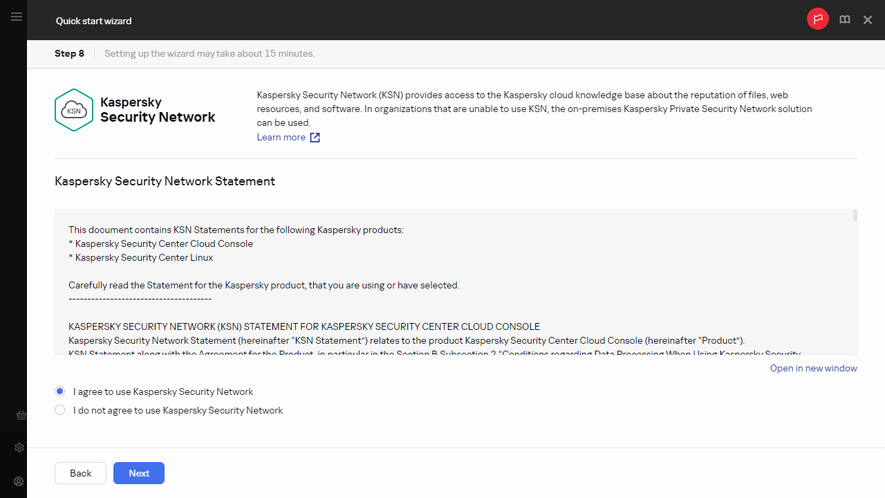 Paso de Kaspersky Security Network del Asistente de inicio rápido.
