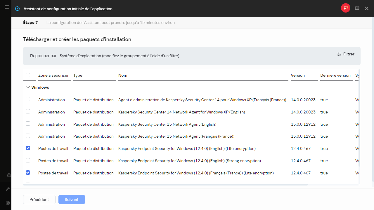 L'étape Création de paquets d'installation de l'Assistant de configuration initiale de l'application.