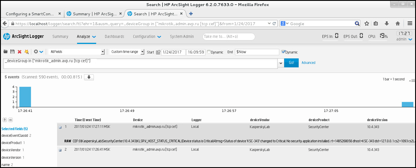 Os eventos exportados para o ArcSight.