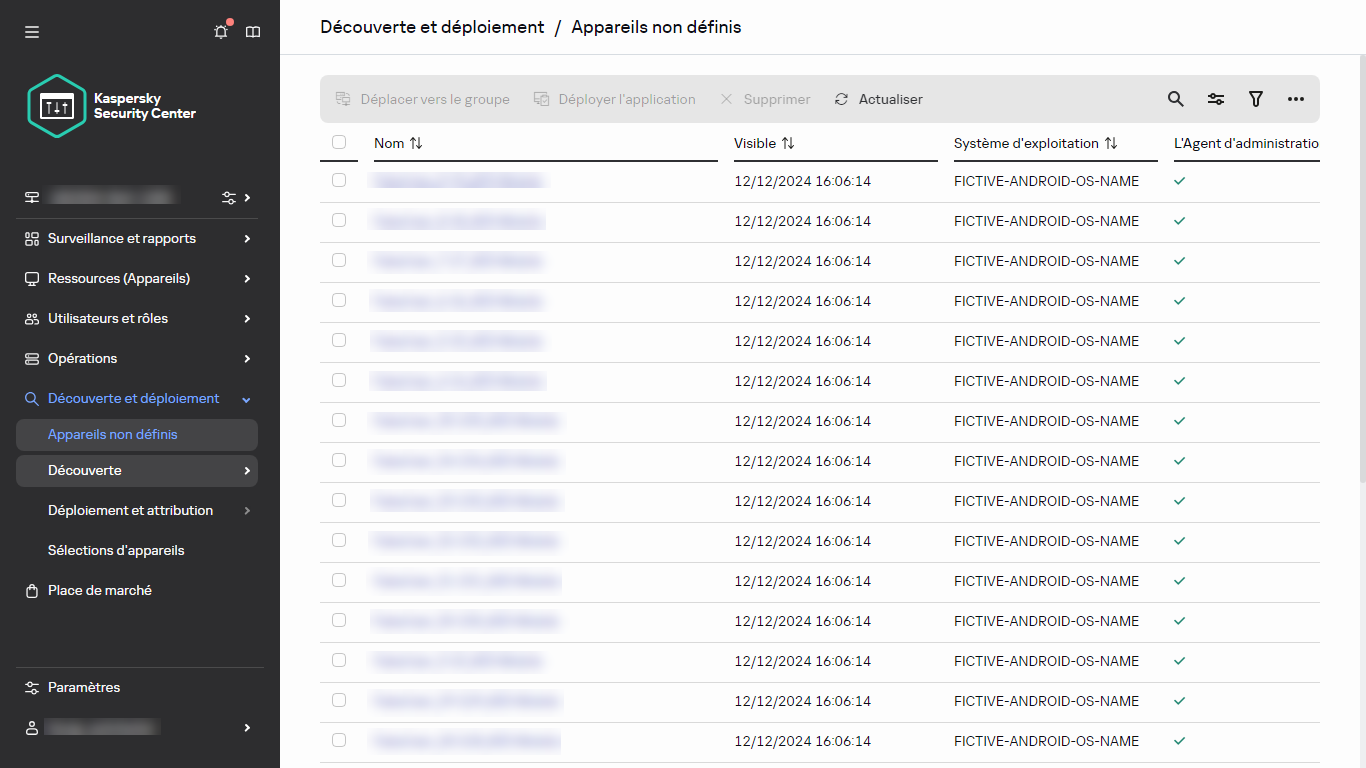 La section Appareils non définis dans Discovery & déploiement.