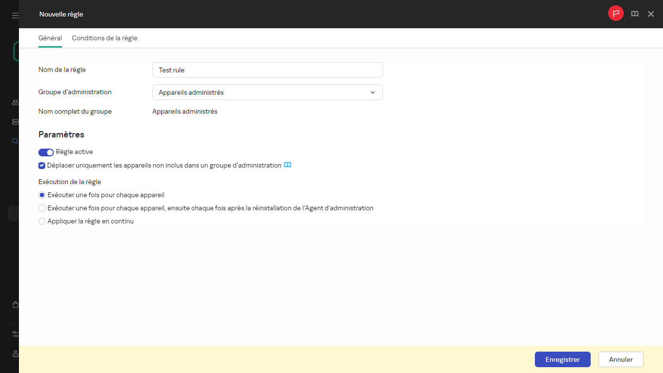 La nouvelle fenêtre de création de règle.