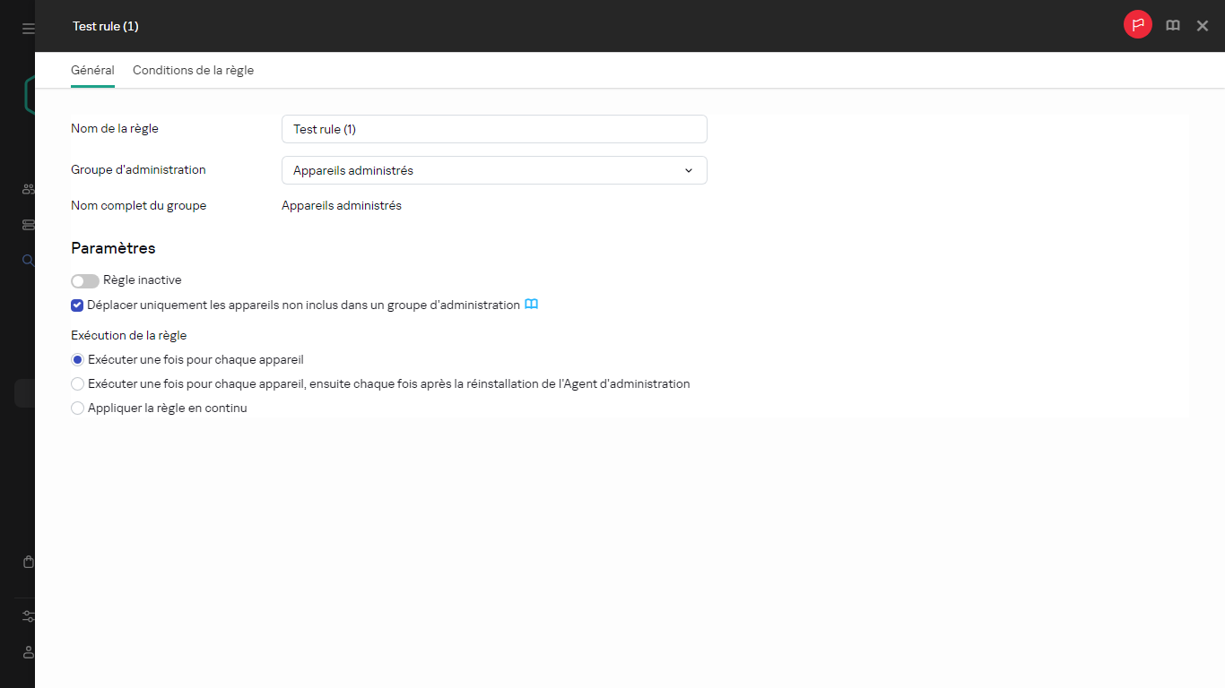 La fenêtre de copie pour les règles de déplacement.