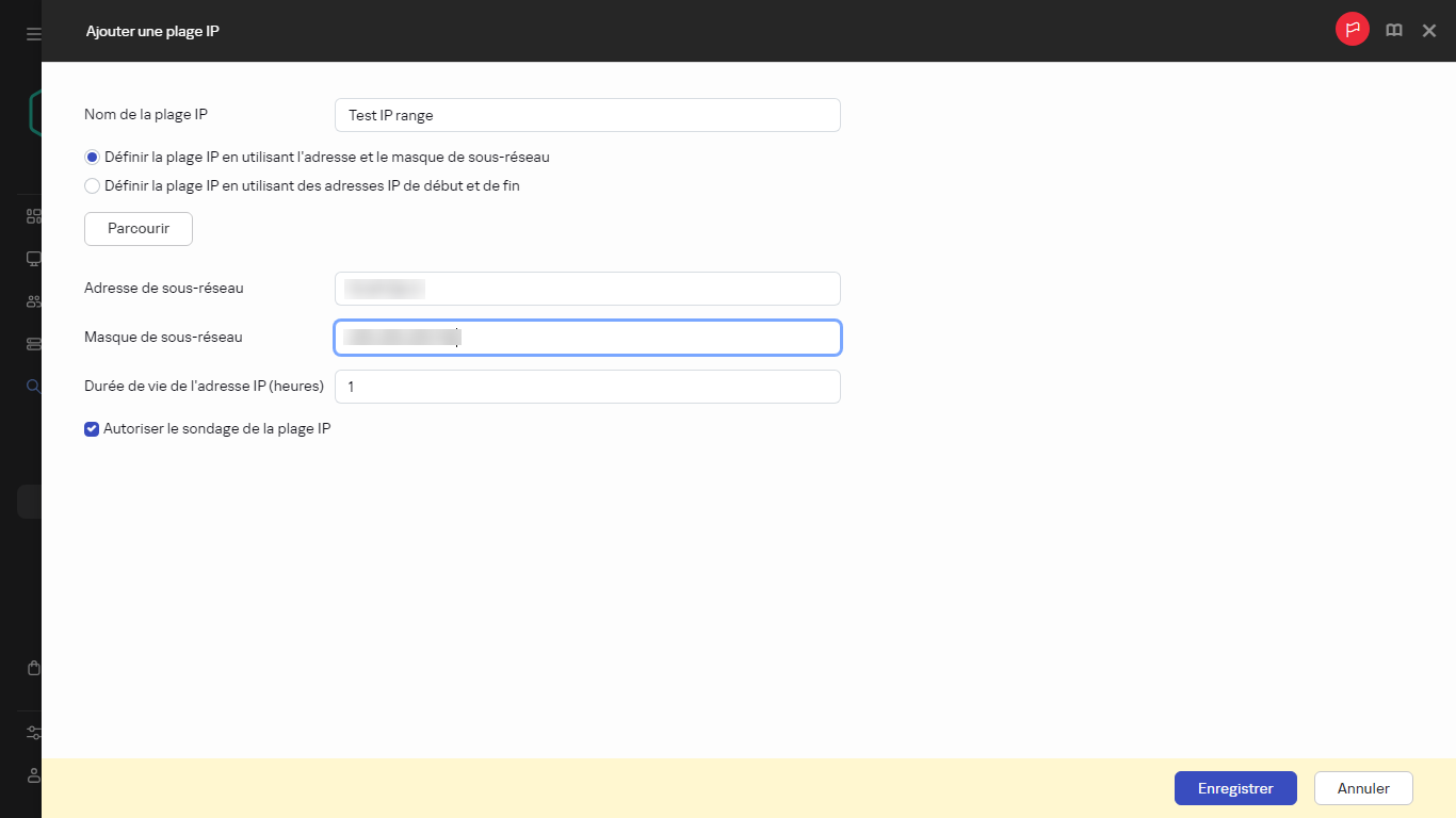 Indiquez une nouvelle plage IP.