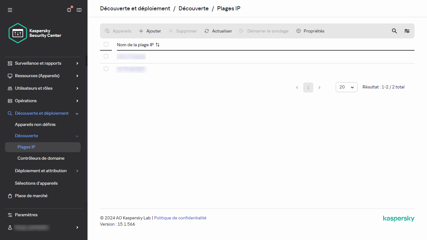 Liste des plages IP.