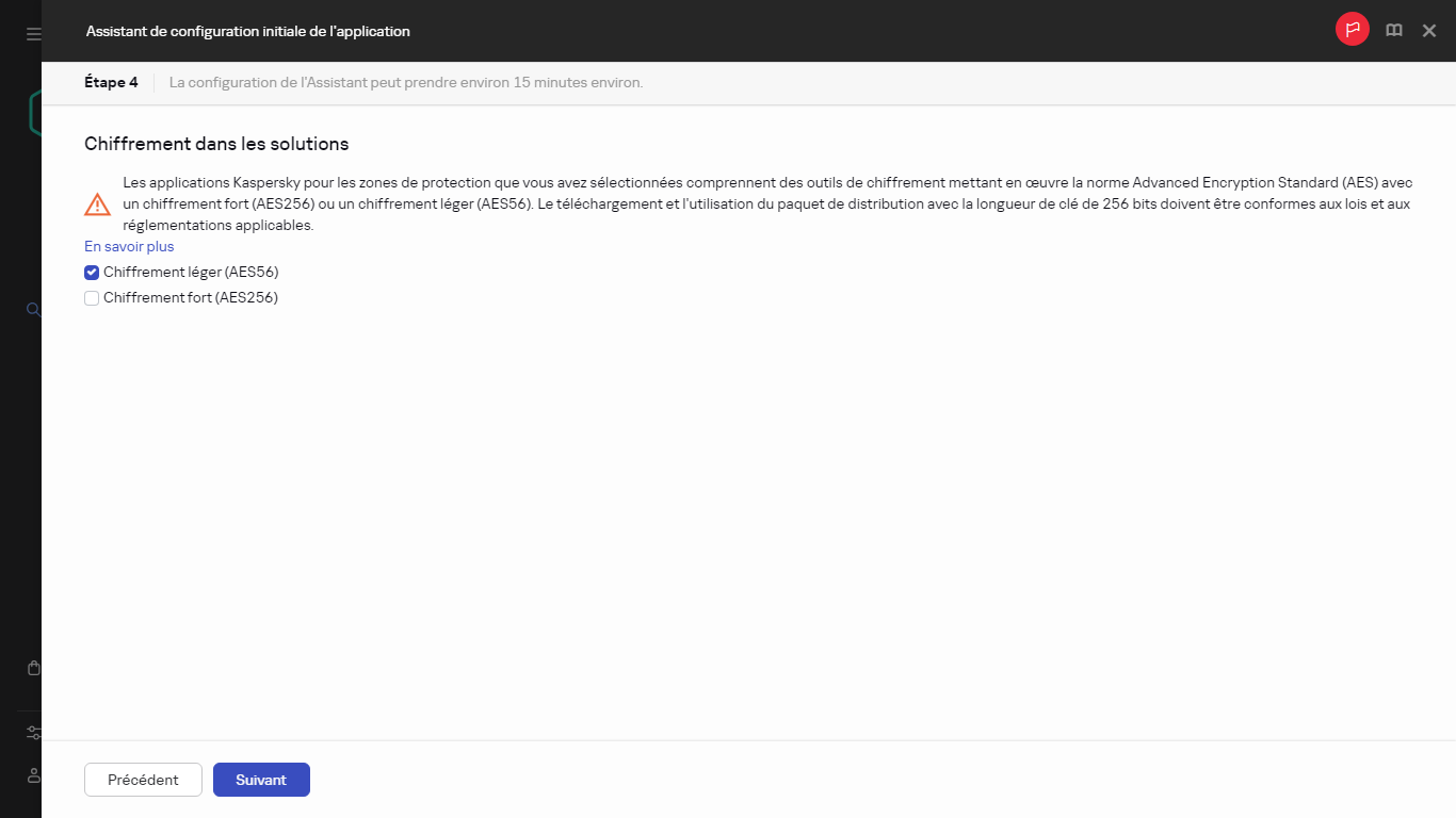 L'étape Chiffrement dans les solutions de l'Assistant de démarrage rapide.