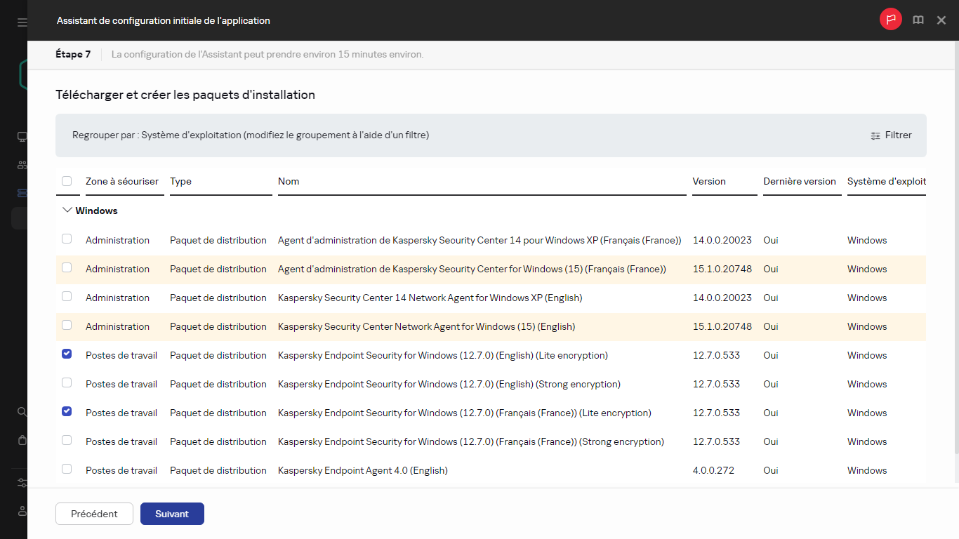 L'étape Création de paquets d'installation de l'Assistant de configuration initiale de l'application.