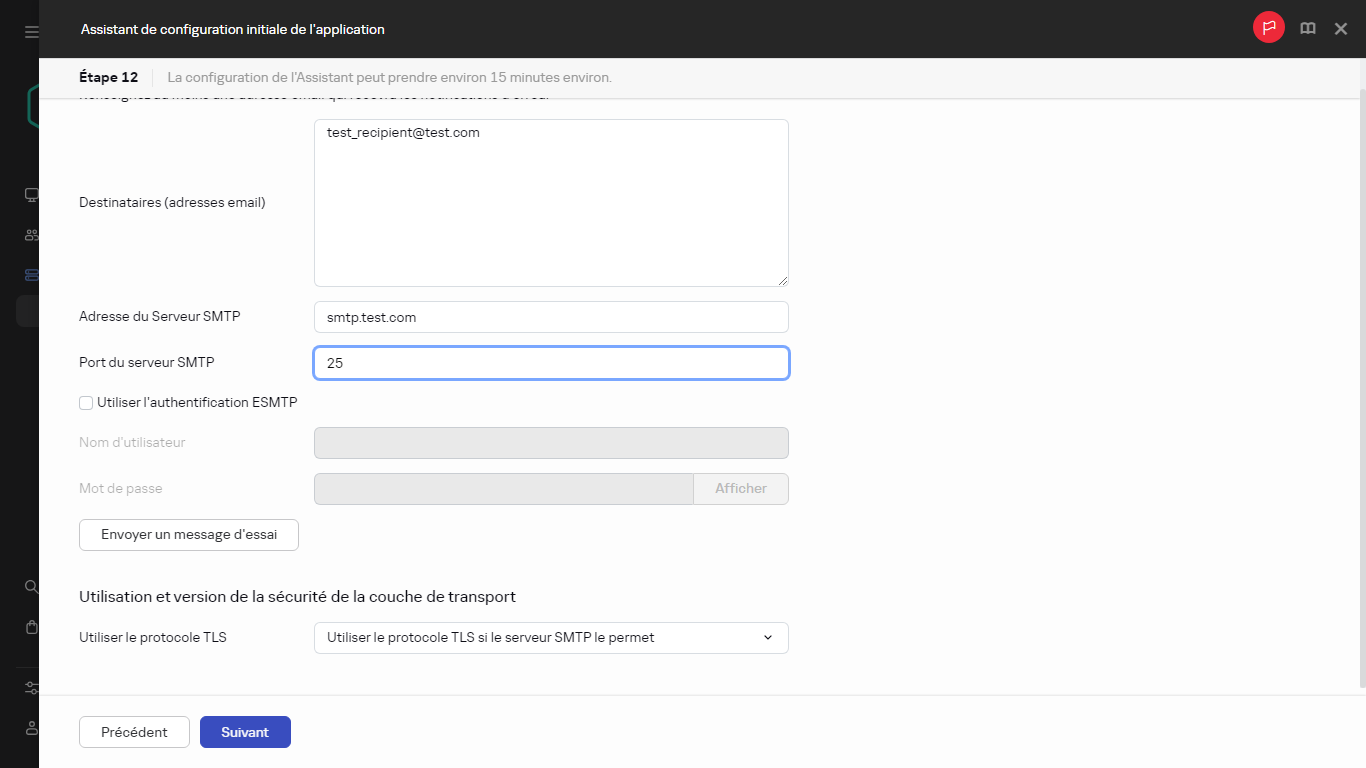 L'étape Notifications par email de l'assistant de démarrage rapide.