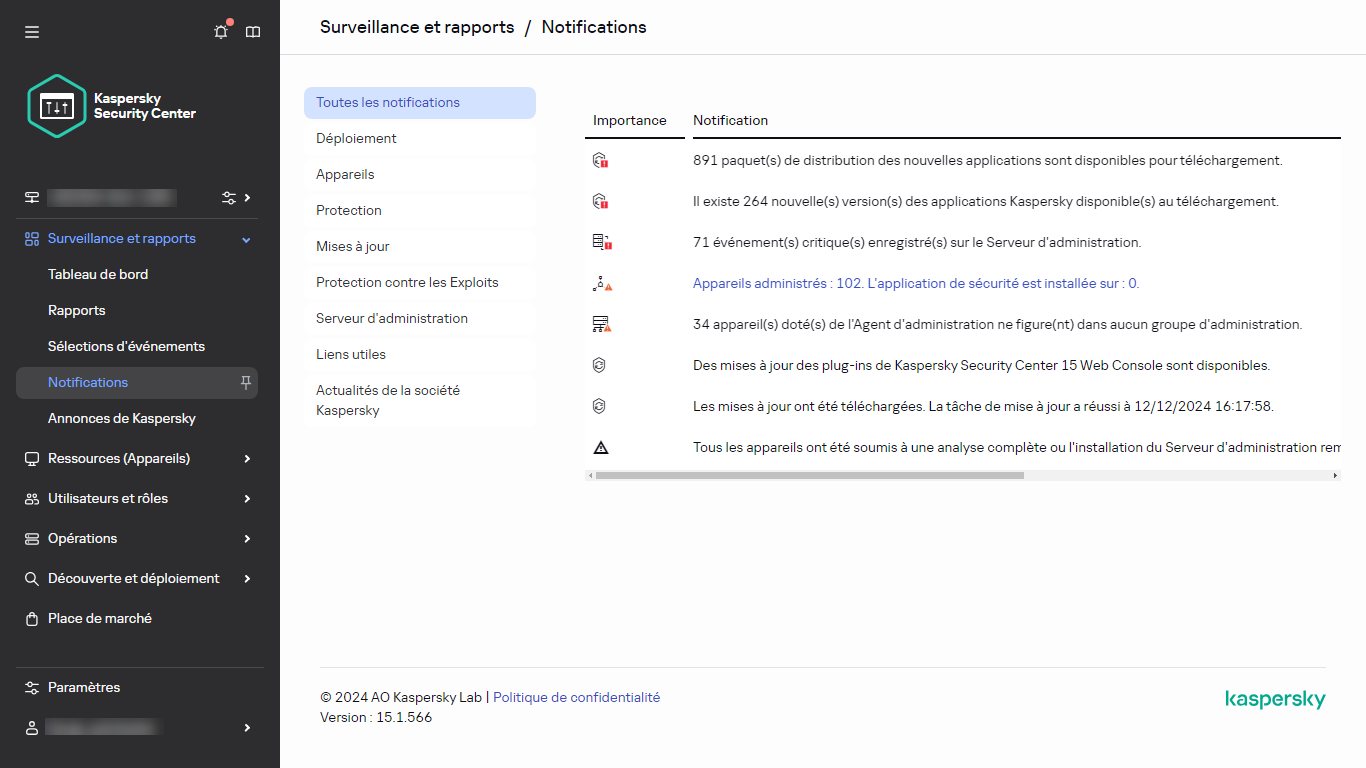 La section Notifications dans Surveillance & rapports.