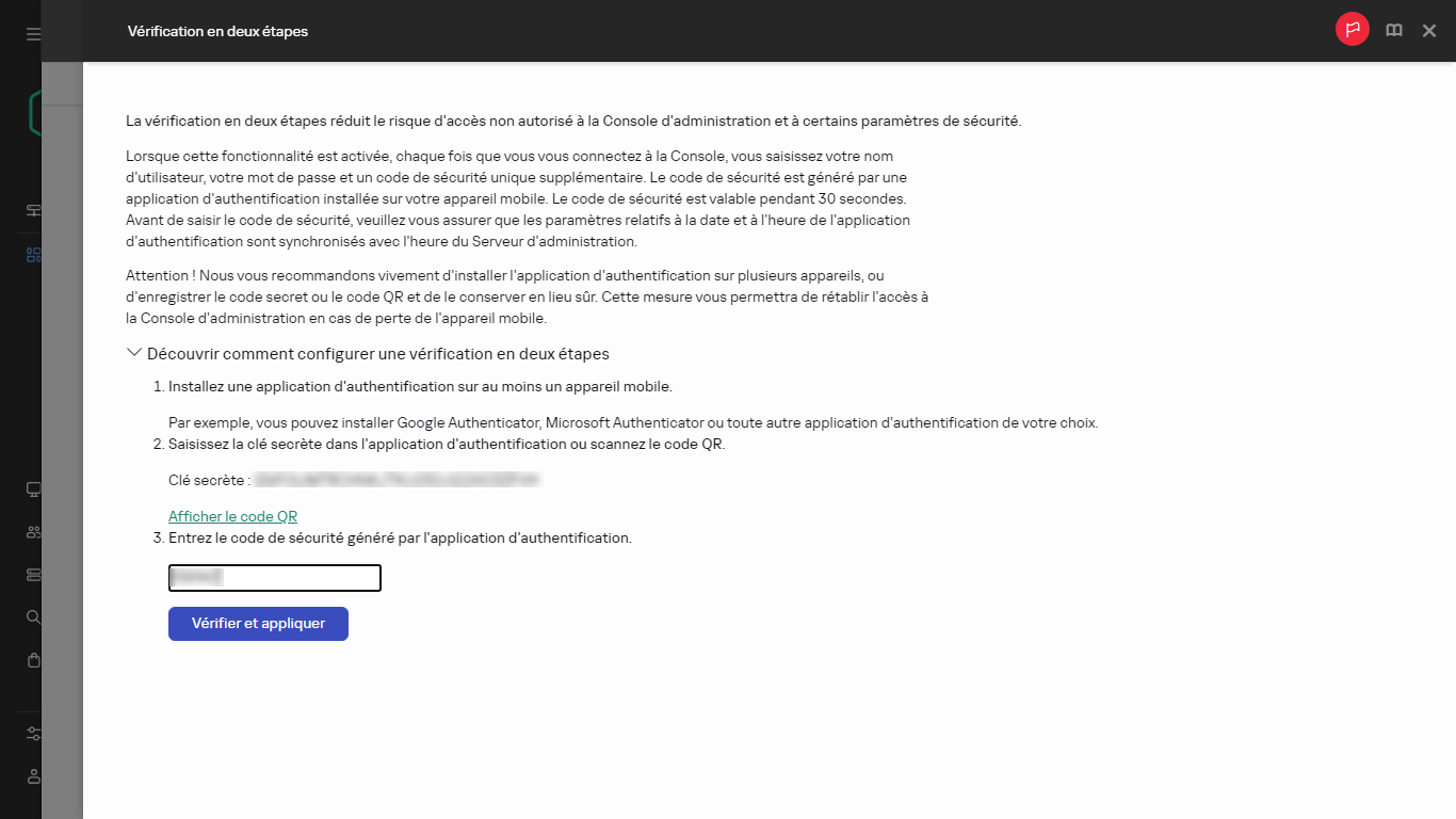 La fenêtre de vérification en deux étapes.