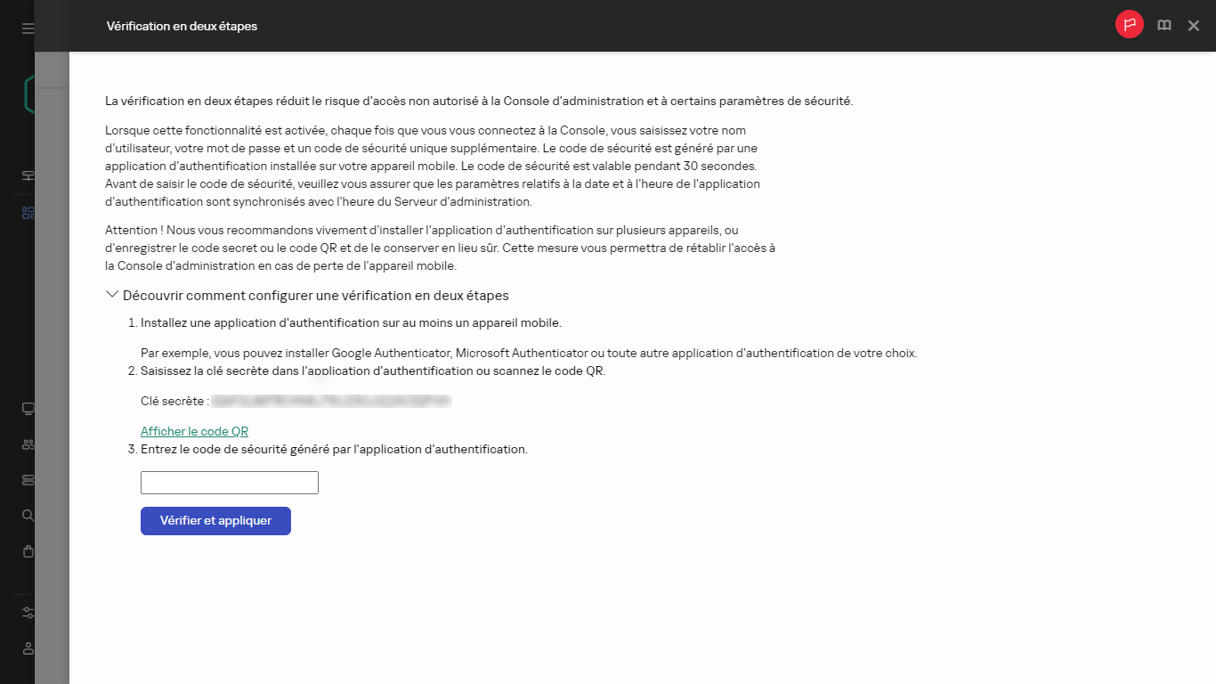 La fenêtre de vérification en deux étapes.