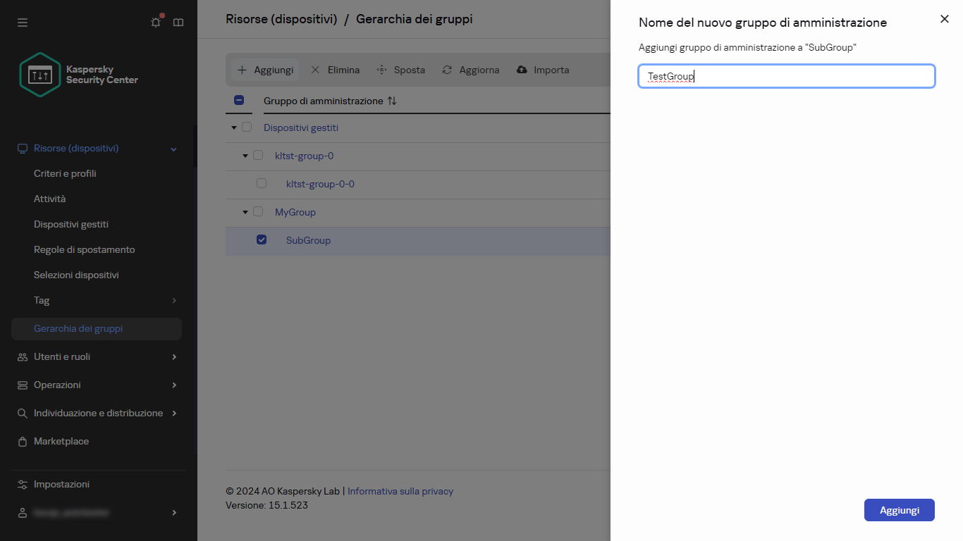 Aggiunta di un nuovo pannello di gruppo.