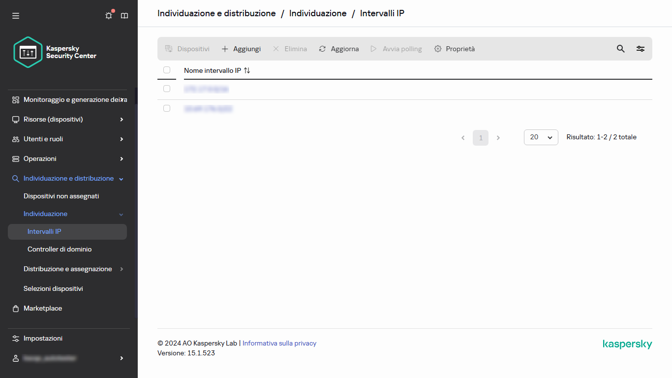 Elenco intervalli IP.