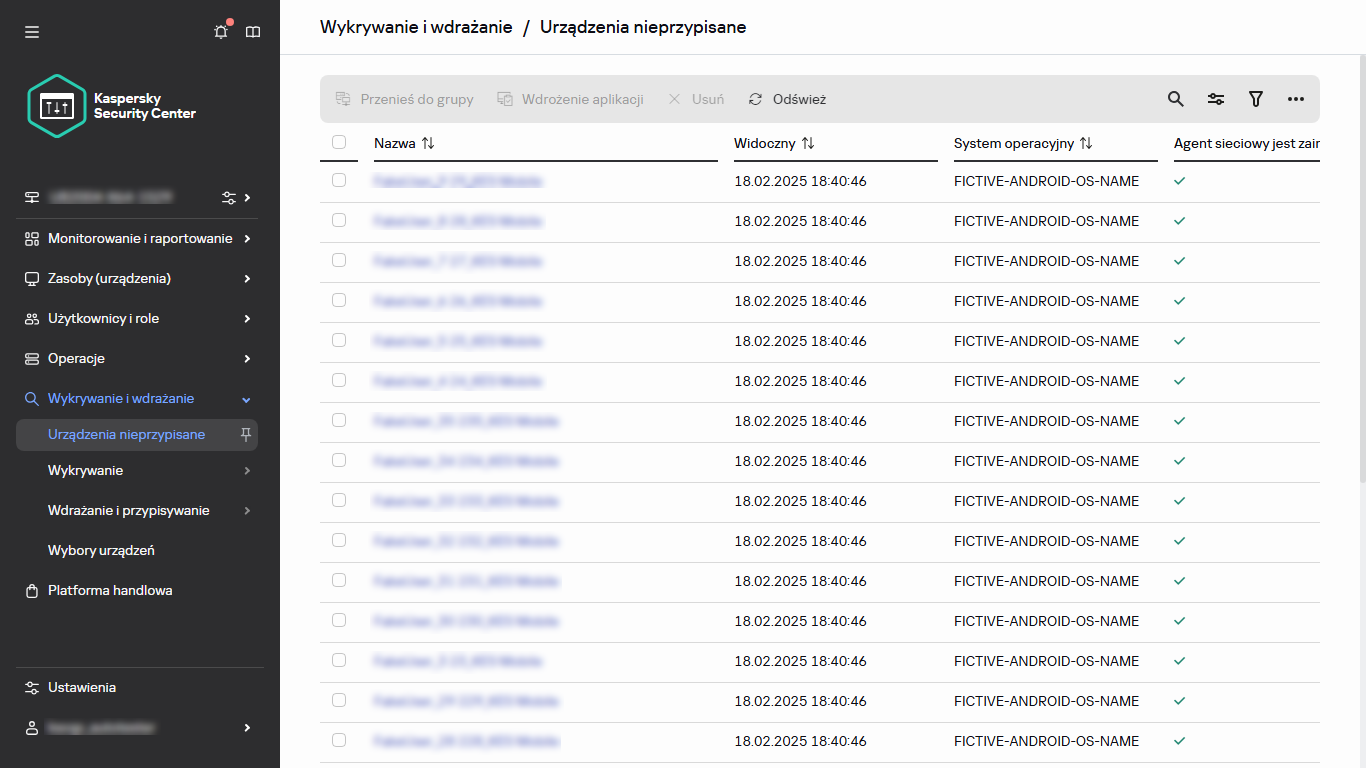 Sekcja Urządzenia nieprzypisane w Odkrywanie & wdrażanie.