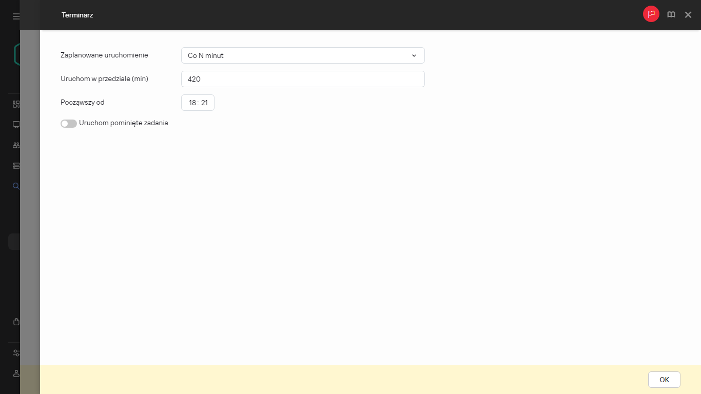 Właściwości terminarza przeszukiwania.