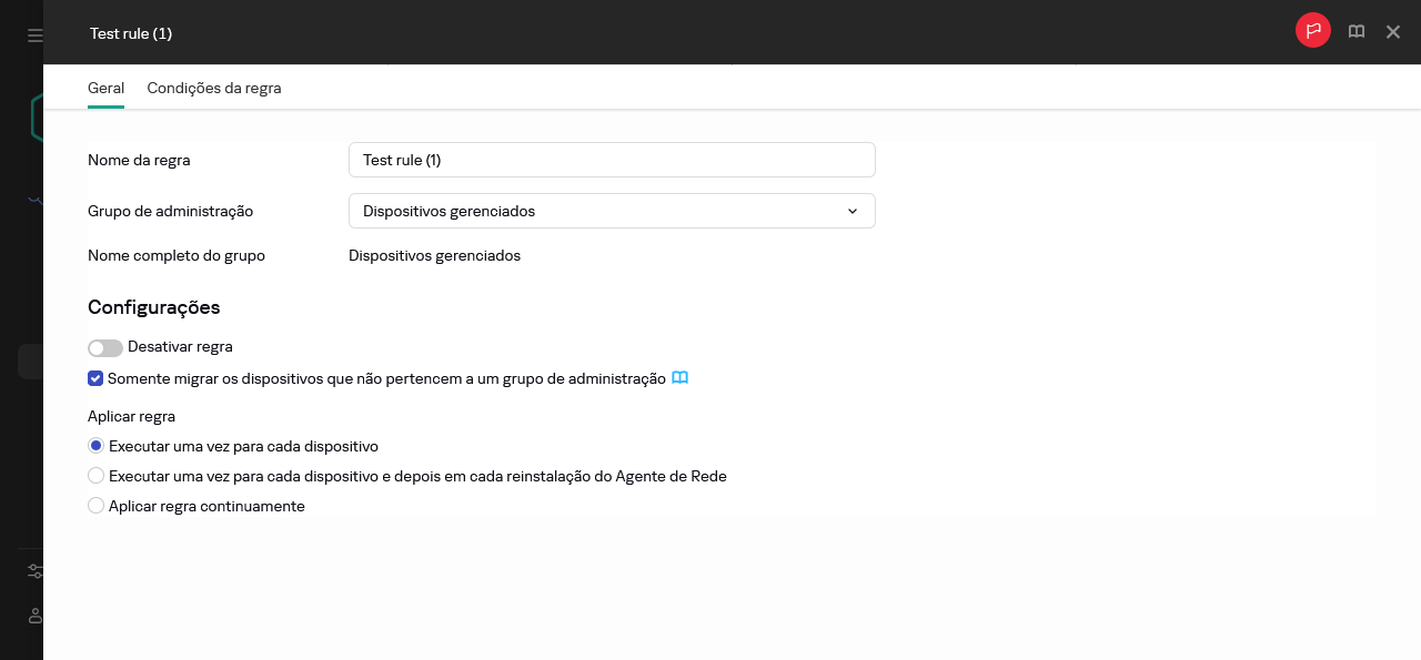 A janela de cópia para regras de movimentação.