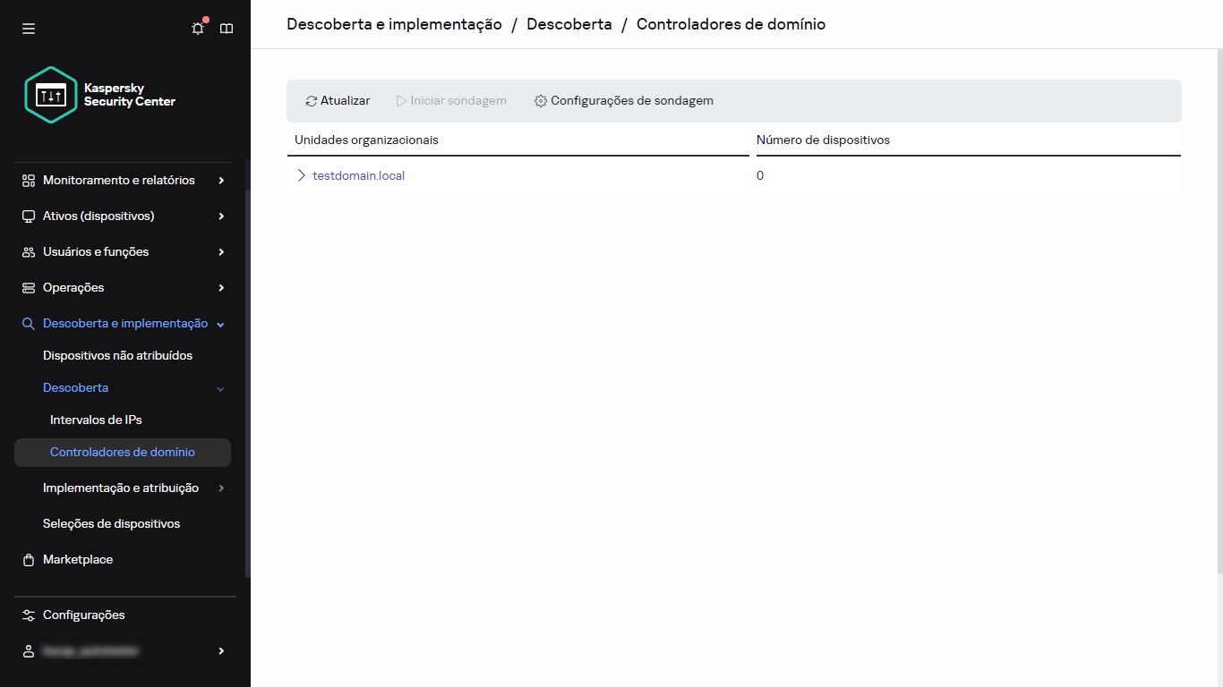 Janela de sondagem do controlador de domínio.