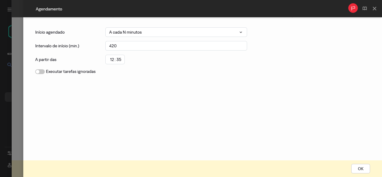 Propriedades de agendamento.
