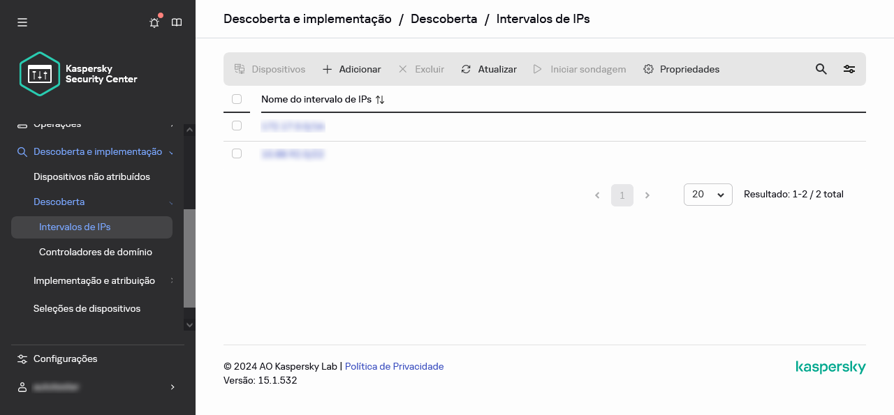 Lista de intervalos de IP.