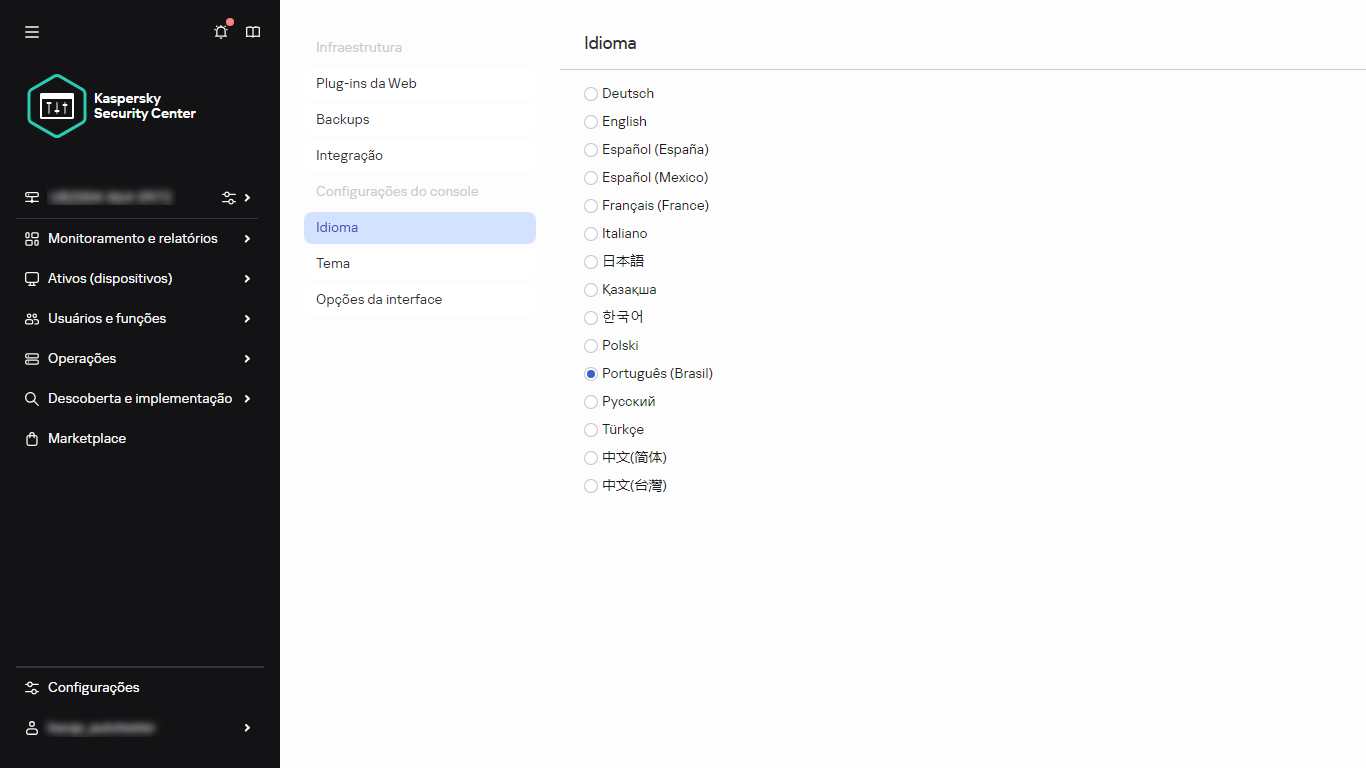 Alteração de idioma.