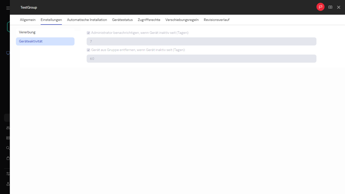 Geräteaktivität auf der Registerkarte "Einstellungen".
