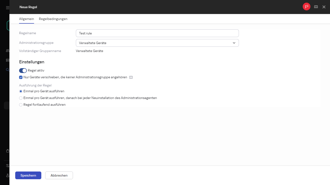 Das Fenster zum Erstellen neuer Regeln.
