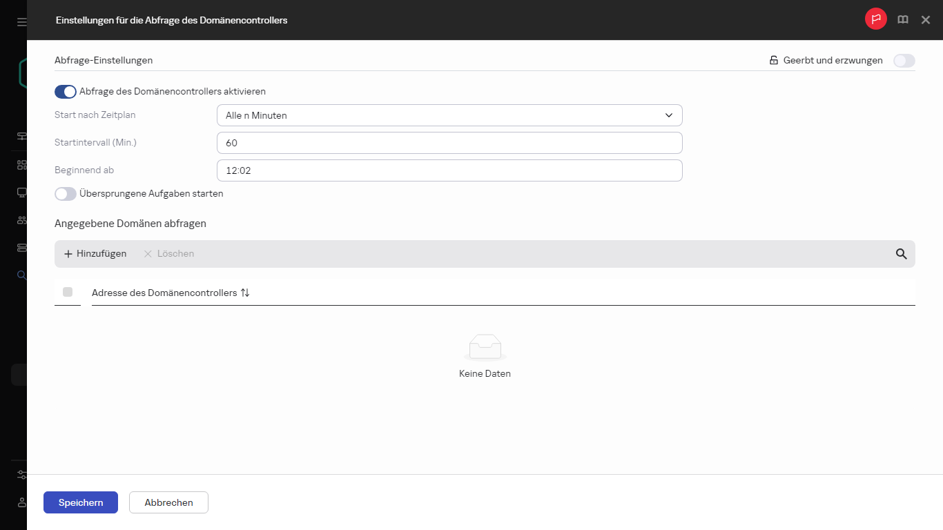 Einstellungen für die Abfrage des Domänencontrollers.