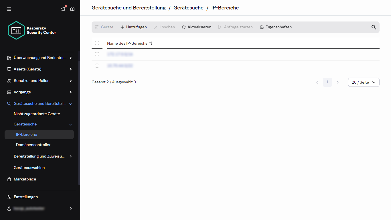 Liste der IP-Bereiche.