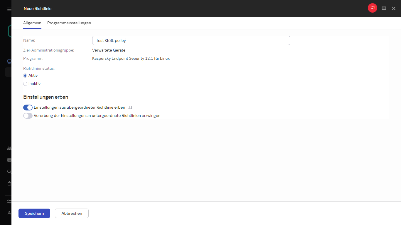 Neue Richtlinieneinstellungen.