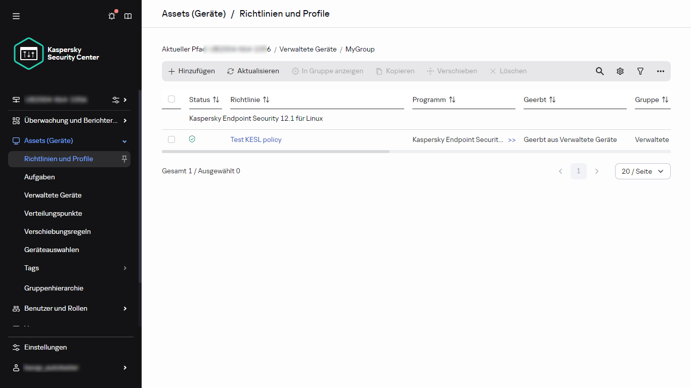 Richtlinienknoten in Richtlinien und Profile.