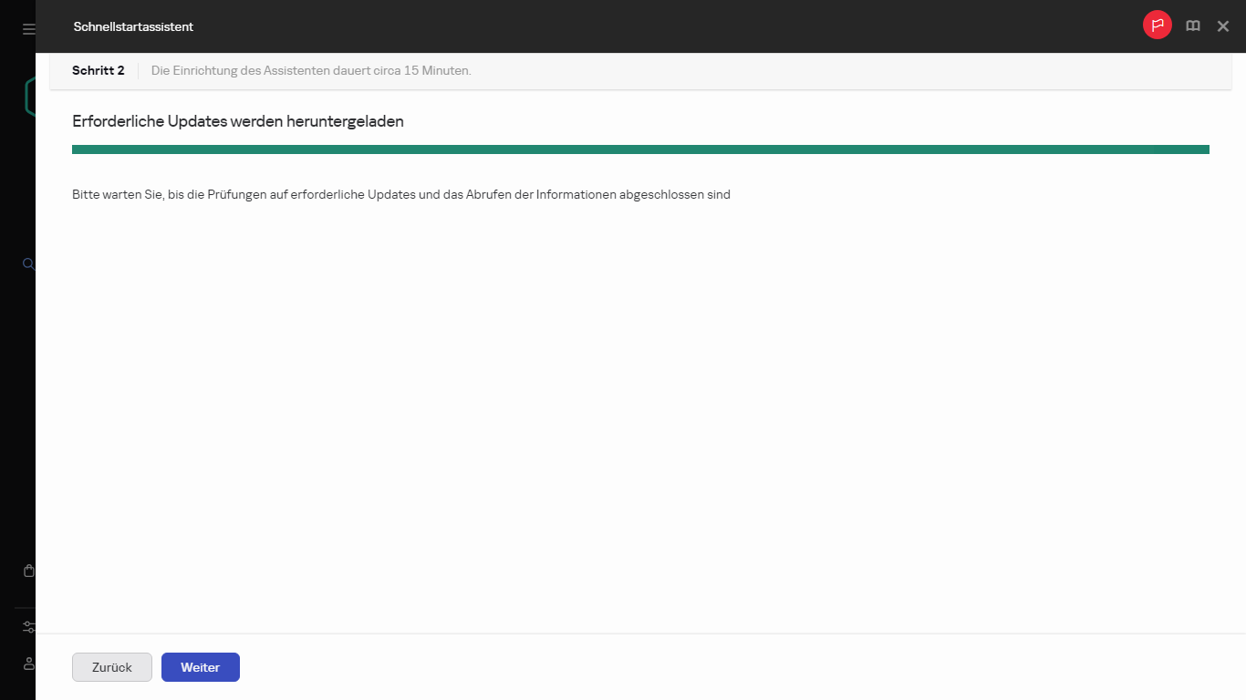 Der Schritt "Erforderliche Updates herunterladen" des Schnellstartassistenten.