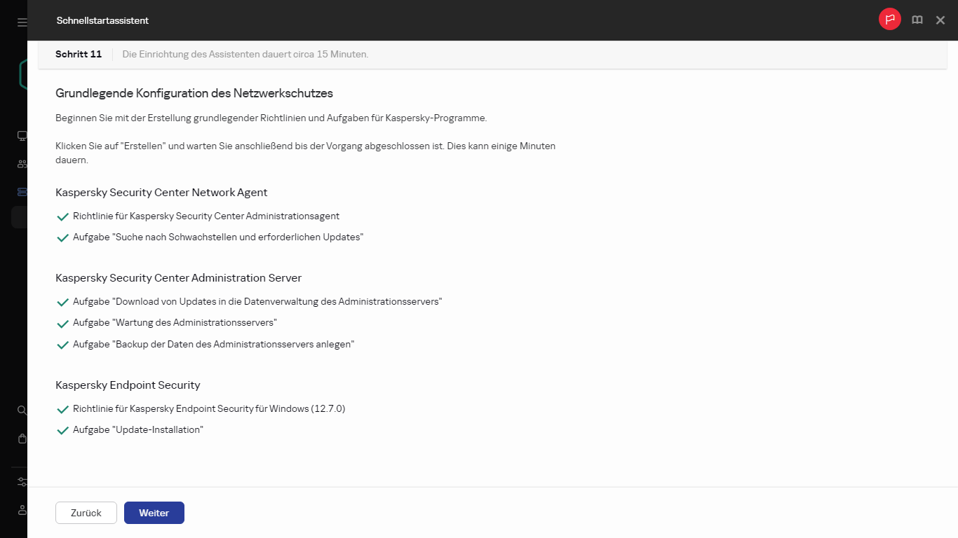 Der Schritt "Aufgaben und Richtlinien erstellen" des Schnellstartassistenten.