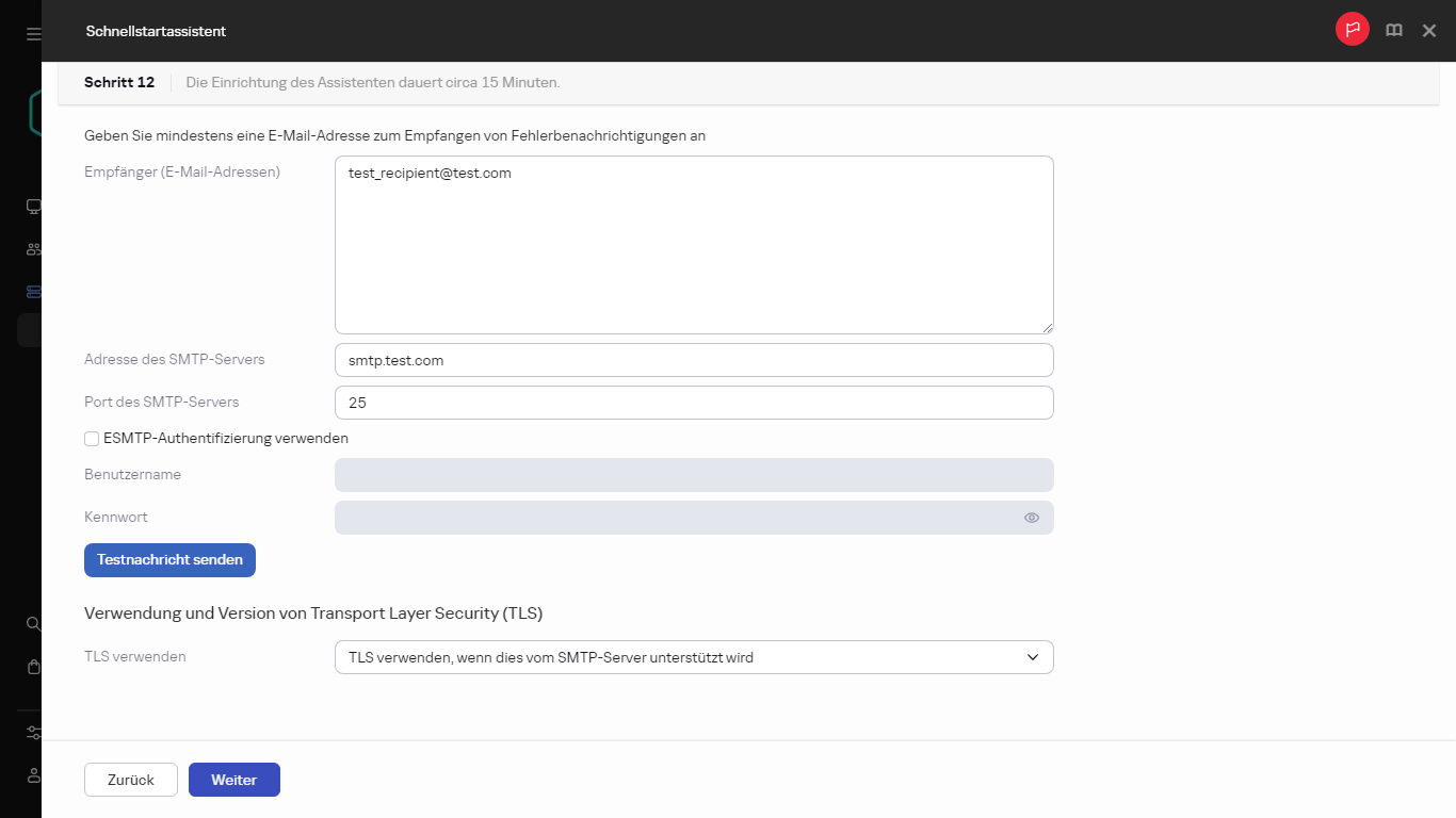 Der Schritt "E-Mail-Benachrichtigungen" des Schnellstartassistenten.