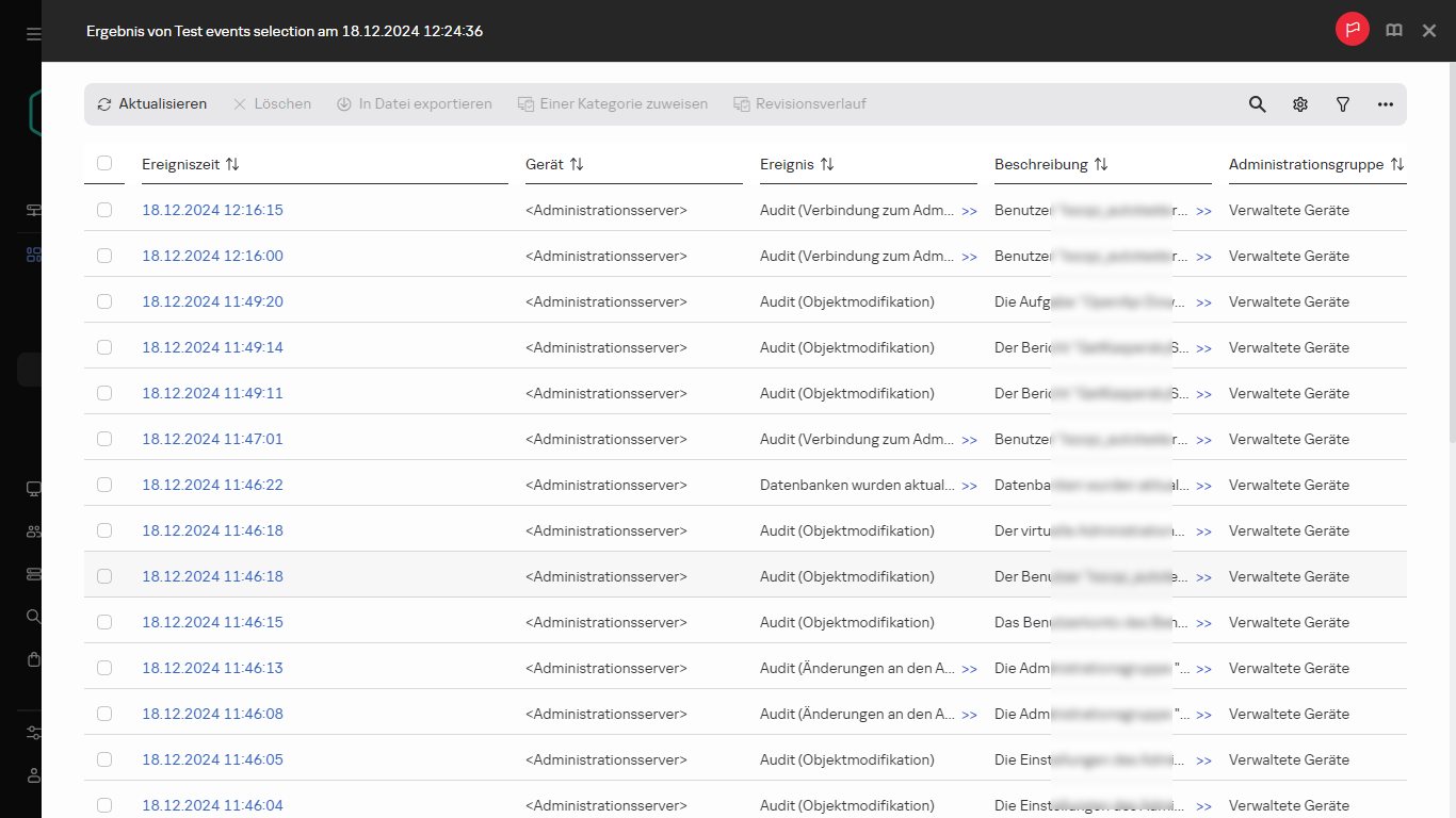 Ergebnis der Ereignisauswahl.