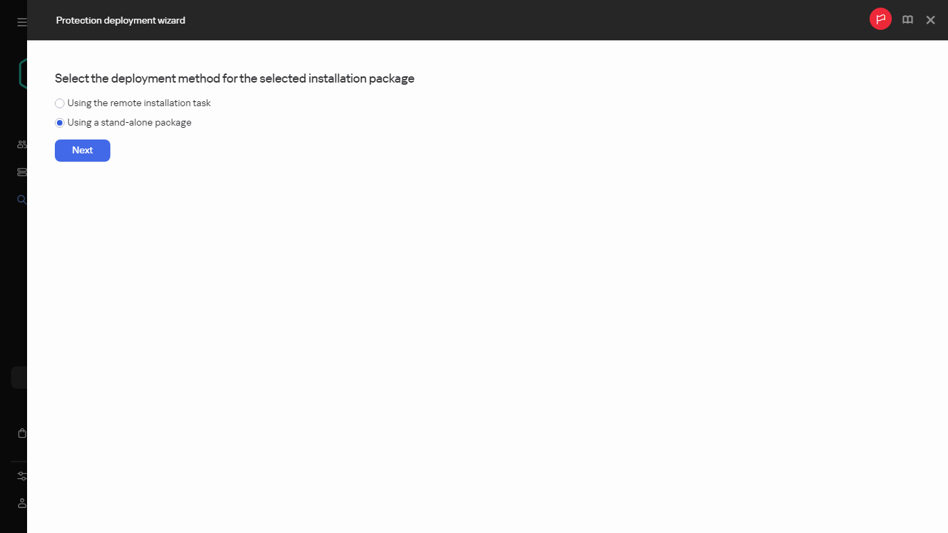 Selecting the deployment method of the installation package.
