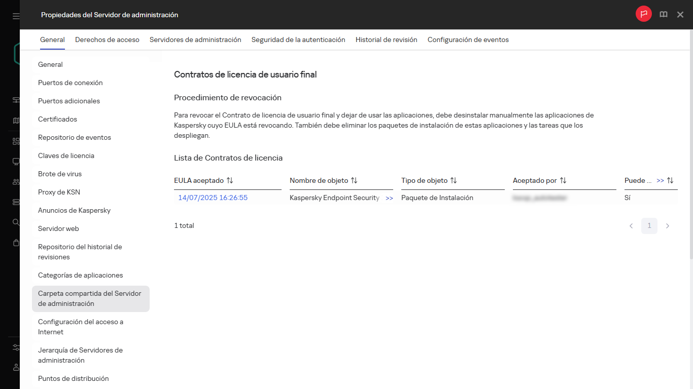 Lista de Contratos de licencia de usuario final.