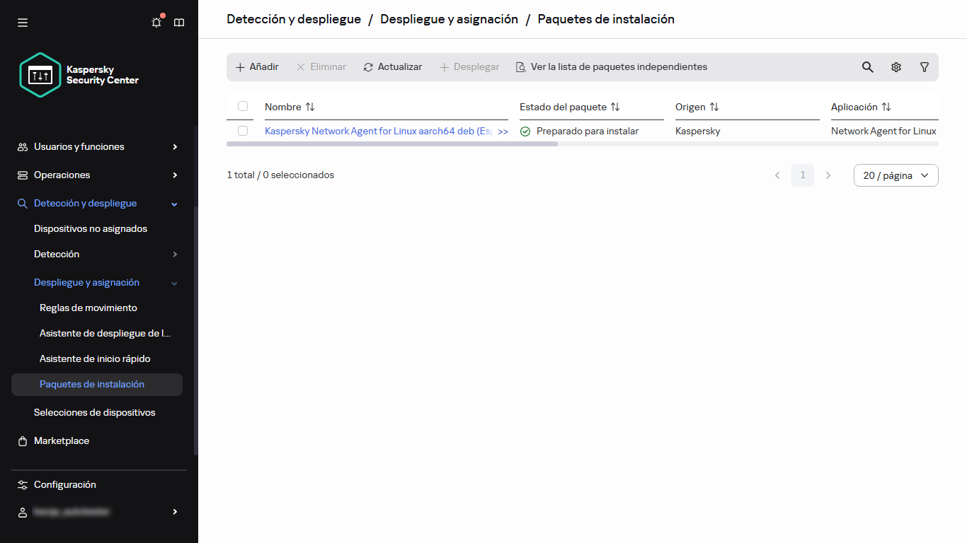 Lista de paquetes de instalación.