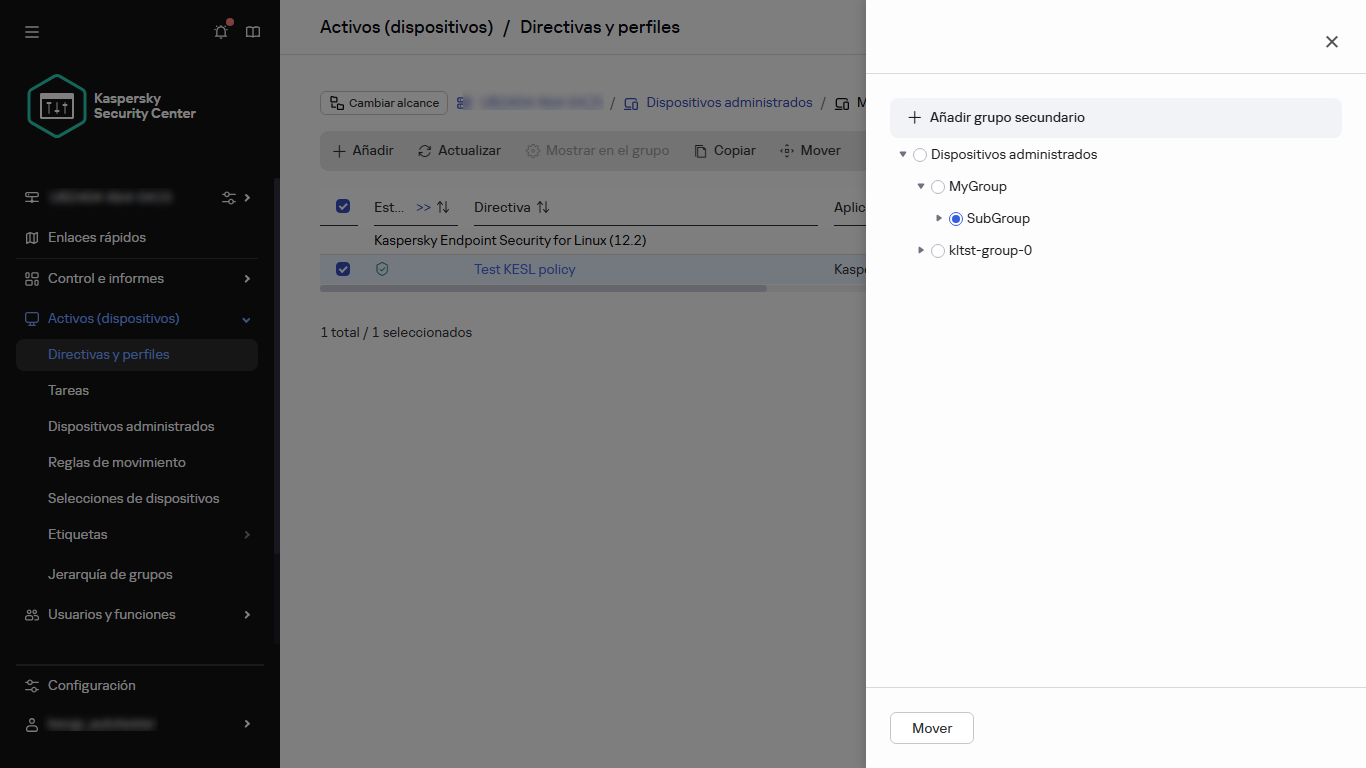 Seleccione a qué grupo desea mover la directiva.