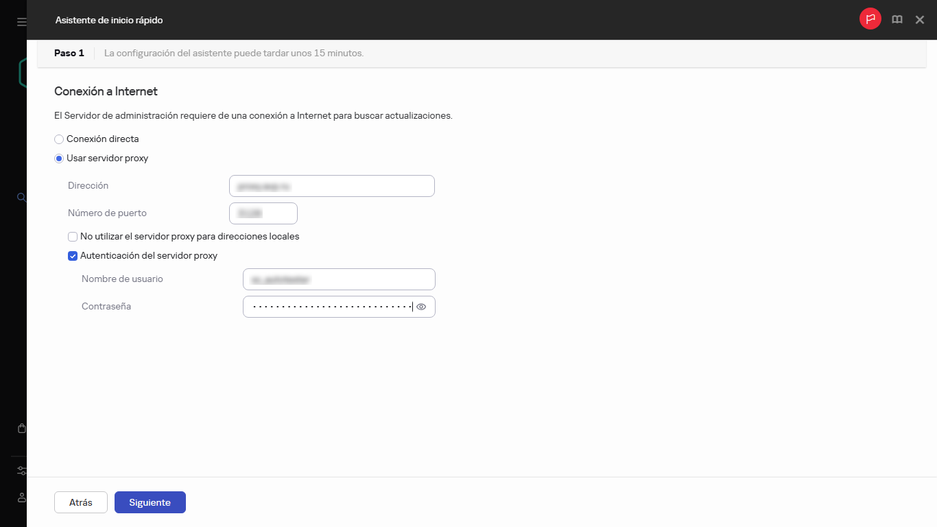 El paso de conexión a Internet del Asistente de inicio rápido.