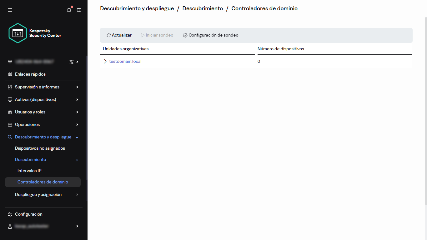 Ventana del sondeo del controlador de dominio.