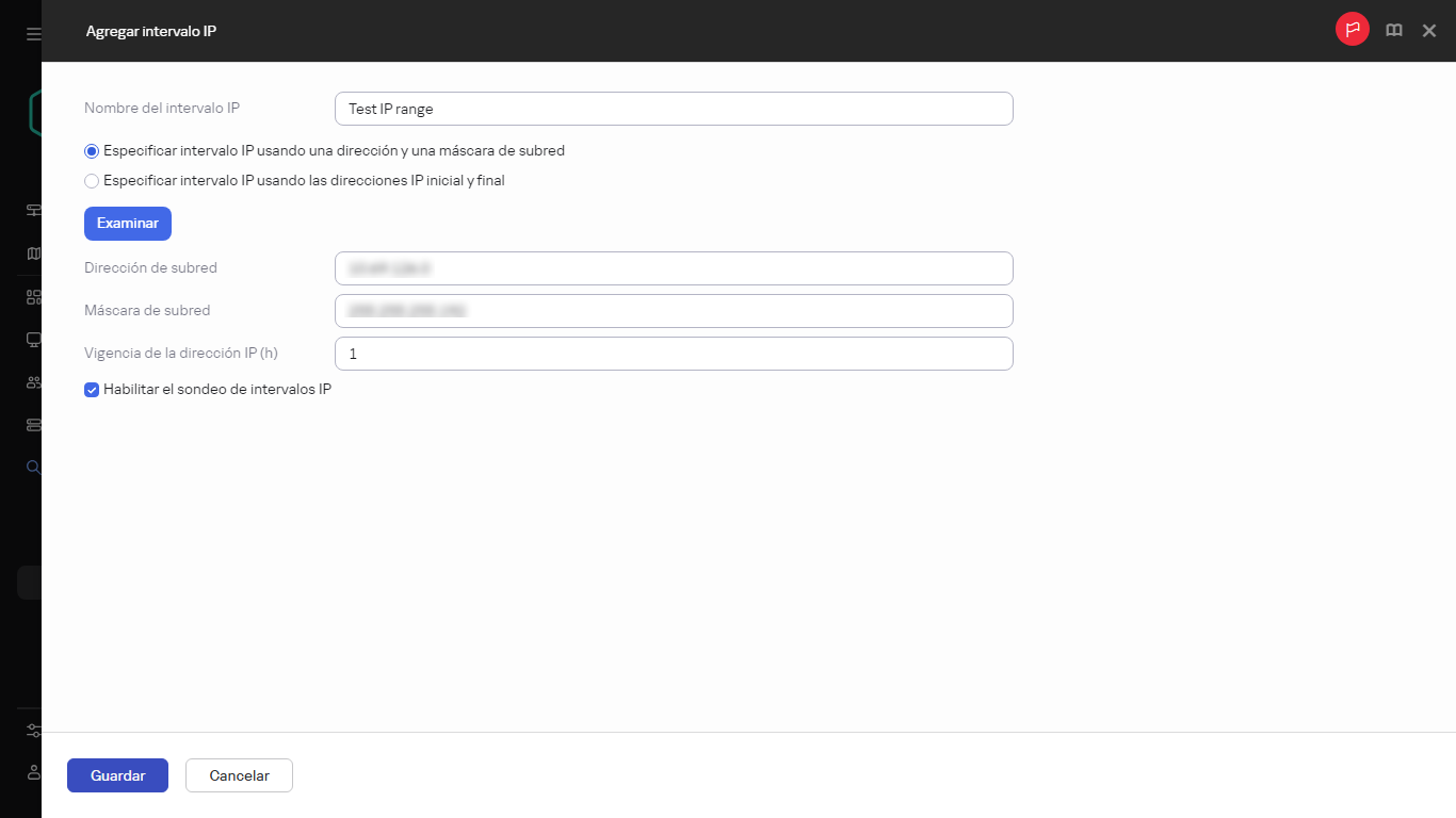 Especificar la configuración del intervalo IP.