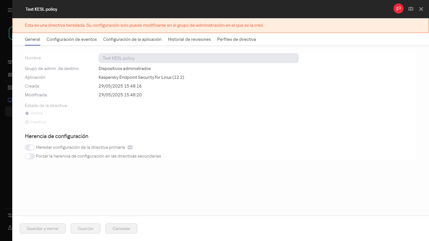 Una directiva heredada que no se puede editar.