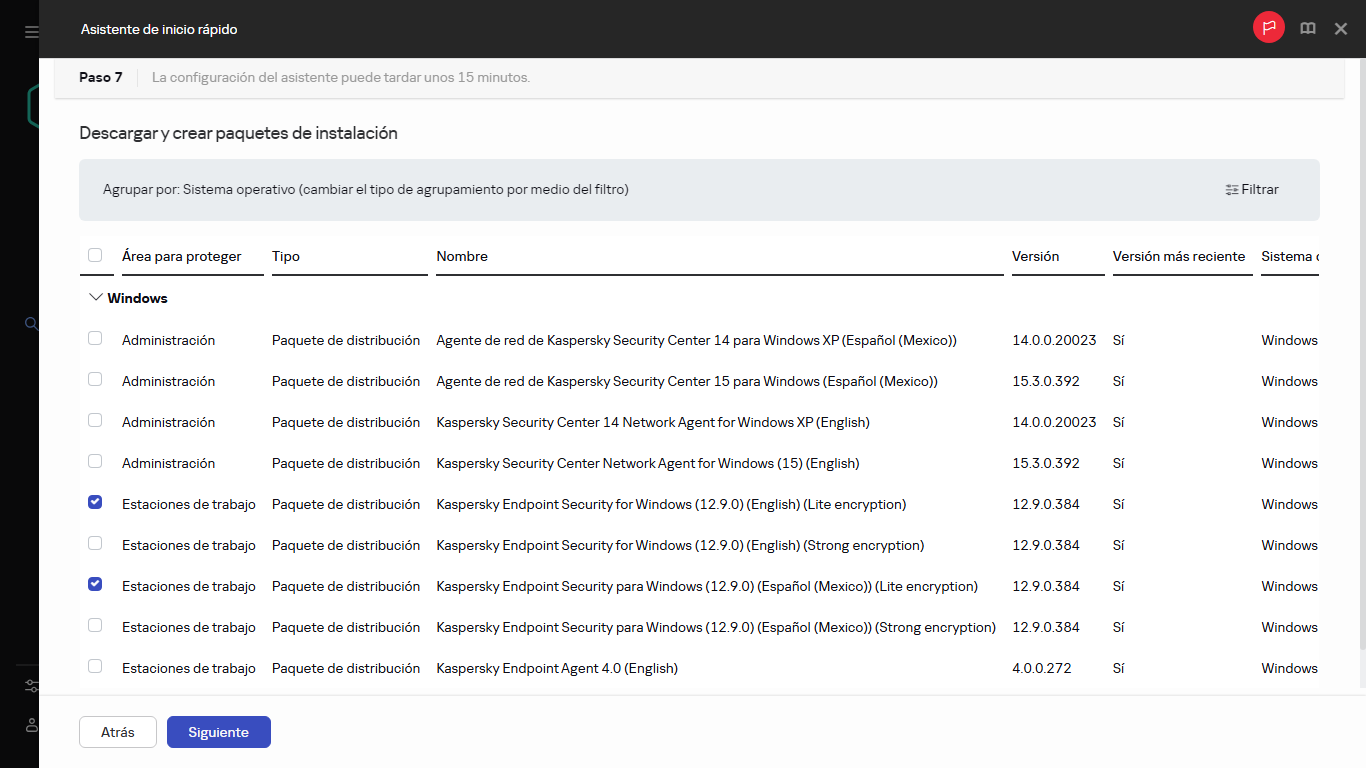 Paso de creación de paquetes de instalación del Asistente de inicio rápido.