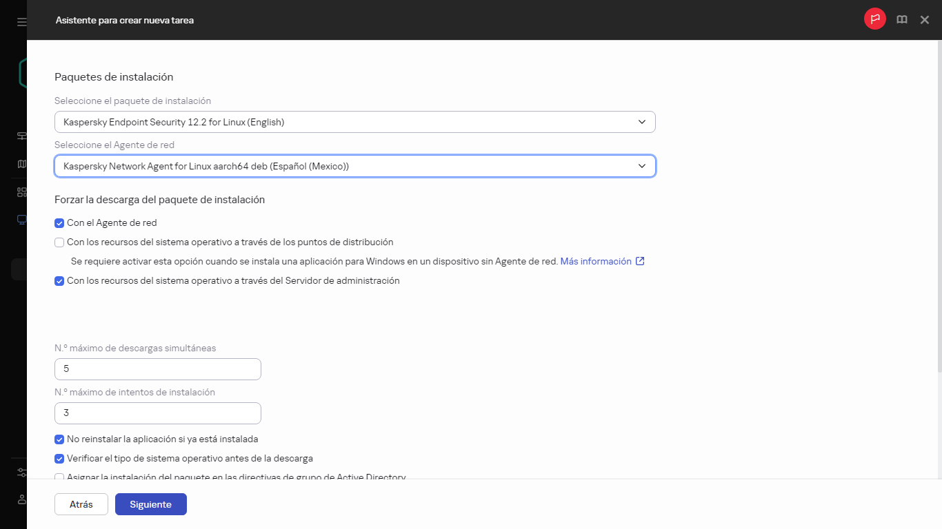 Configuración de la tarea Instalar aplicación de forma remota.