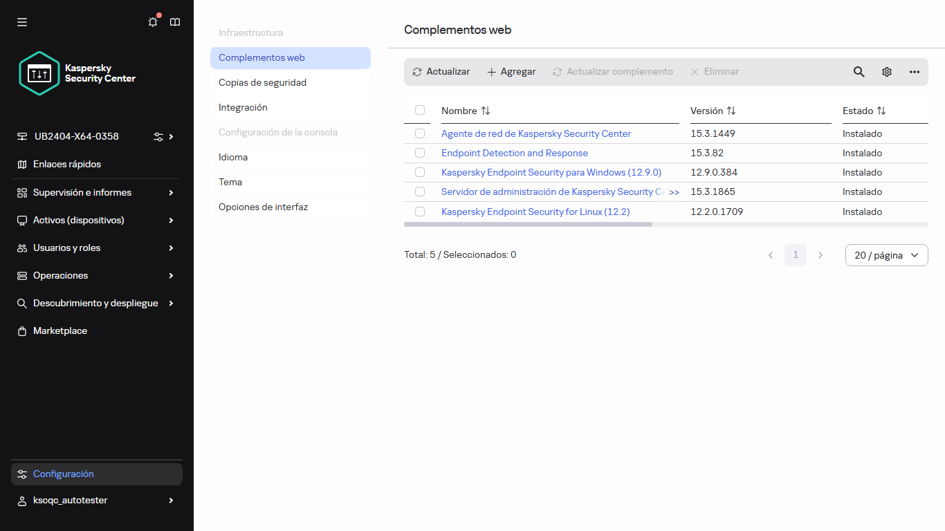 Lista de complementos web.