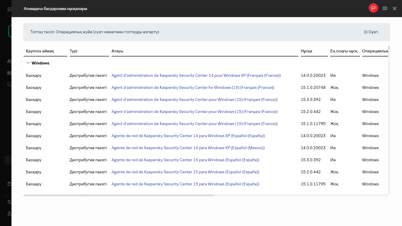 Қолжетімді тарату пакеттерінің тізімі.