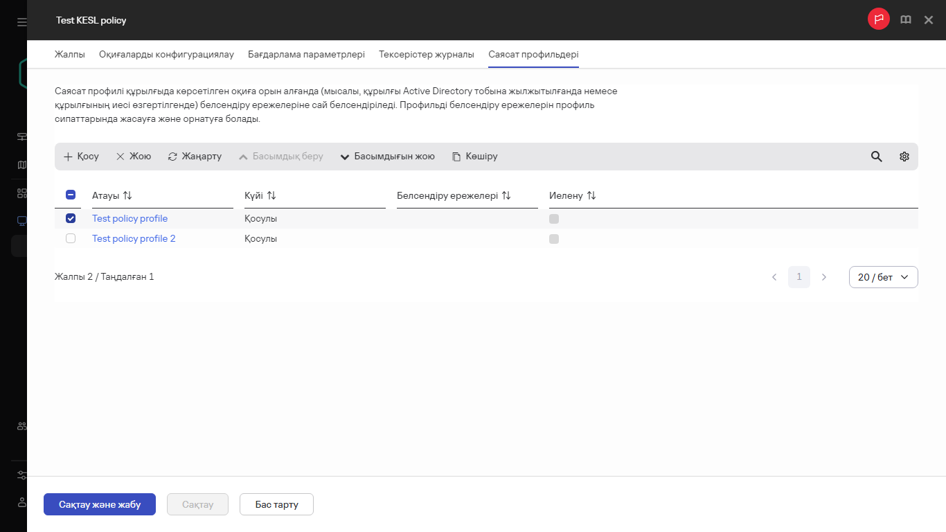 Таңдалған саясаты бар саясат профильдерінің тізімі.