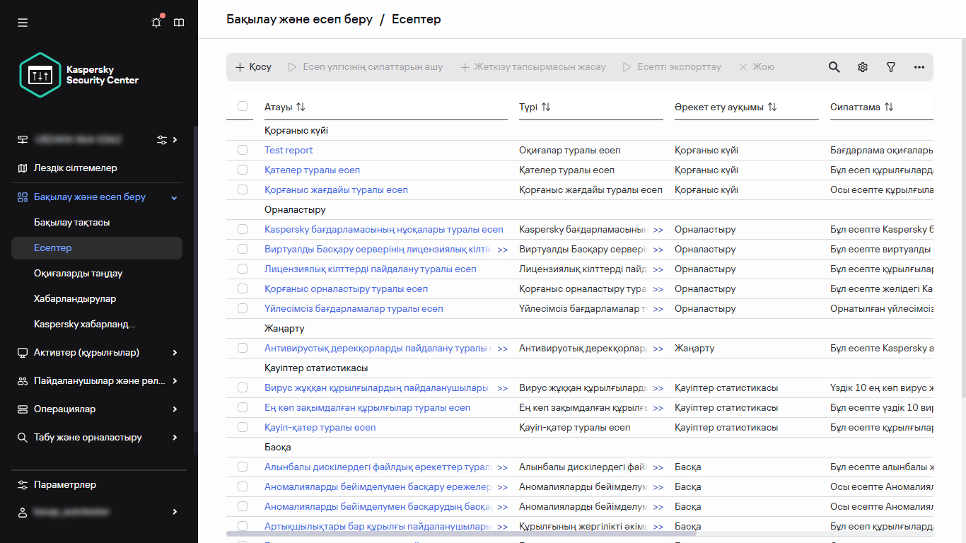 Есептер тізімі.