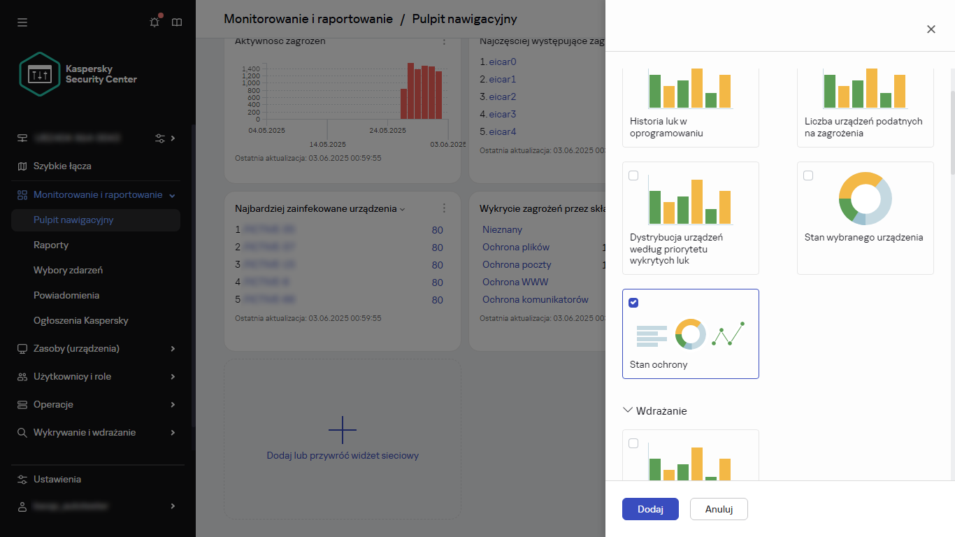 Wybieranie typu widżetu.