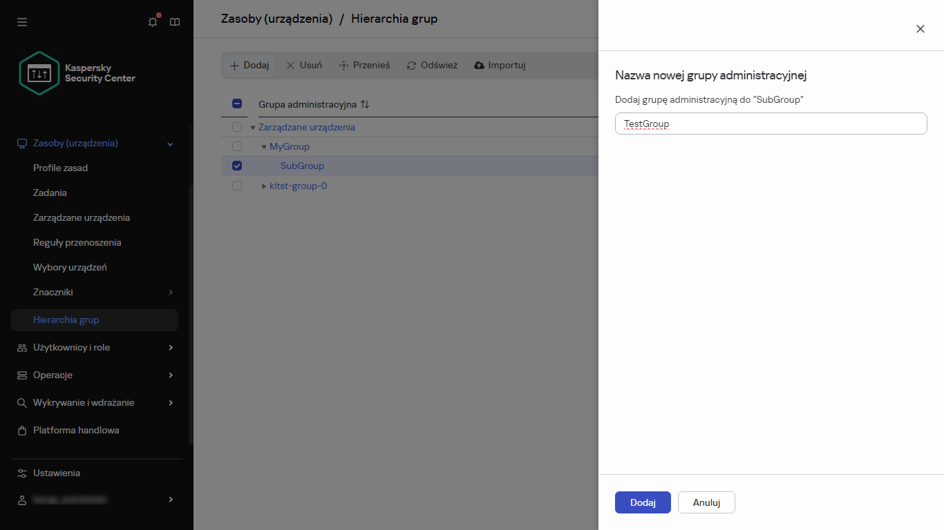 Dodawanie nowego panelu grupy.